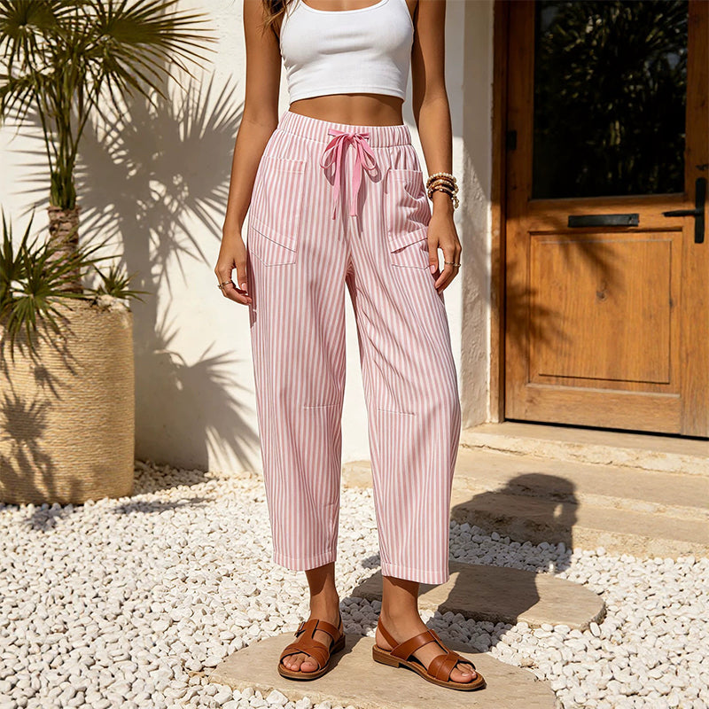 Pantalon de détente court à rayures pour femme
