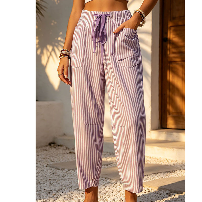Pantalon de détente court à rayures pour femme