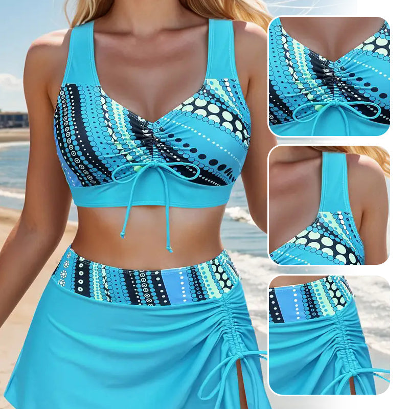 🌊 Maillot de Bain Trois Pièces Imprimé à Col V 👙✨