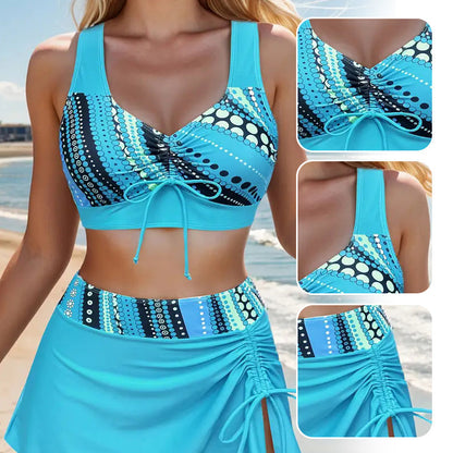 🌊 Maillot de Bain Trois Pièces Imprimé à Col V 👙✨