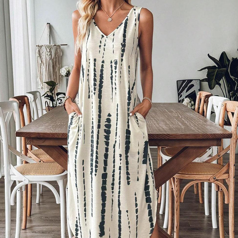 👗Une élégante robe longue sans manches pour femme, avec un décolleté en V✨