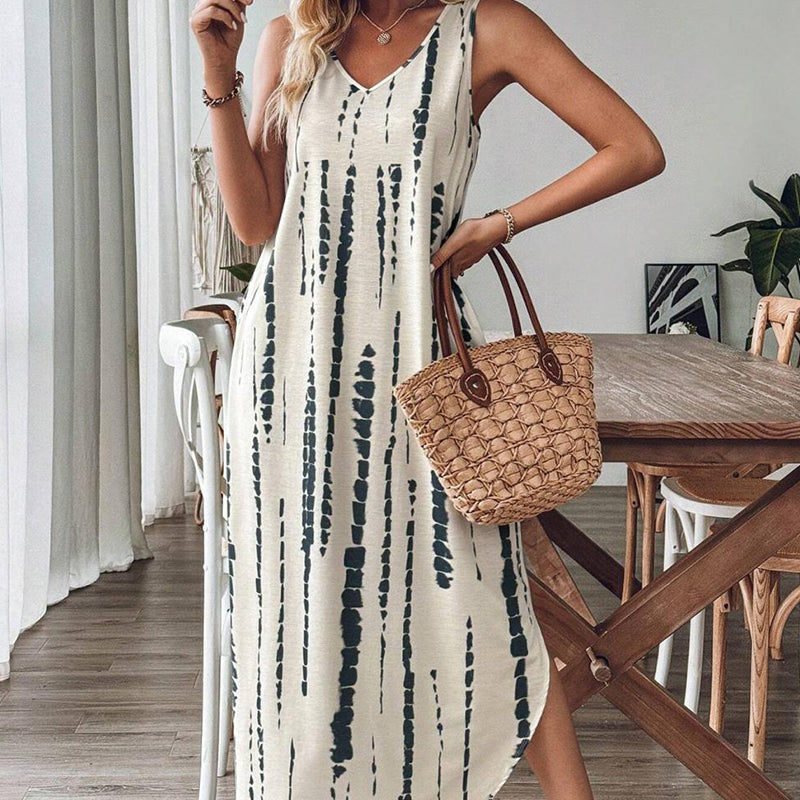 👗Une élégante robe longue sans manches pour femme, avec un décolleté en V✨