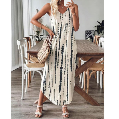 👗Une élégante robe longue sans manches pour femme, avec un décolleté en V✨