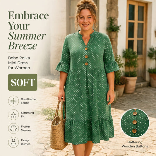 Robe d'été à pois pour femme avec manches à volants