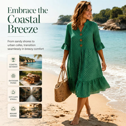 Robe d'été à pois pour femme avec manches à volants