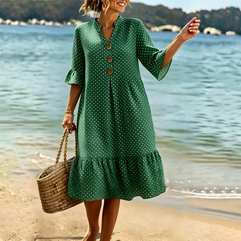 Robe d'été à pois pour femme avec manches à volants