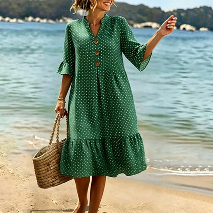 Robe d'été à pois pour femme avec manches à volants