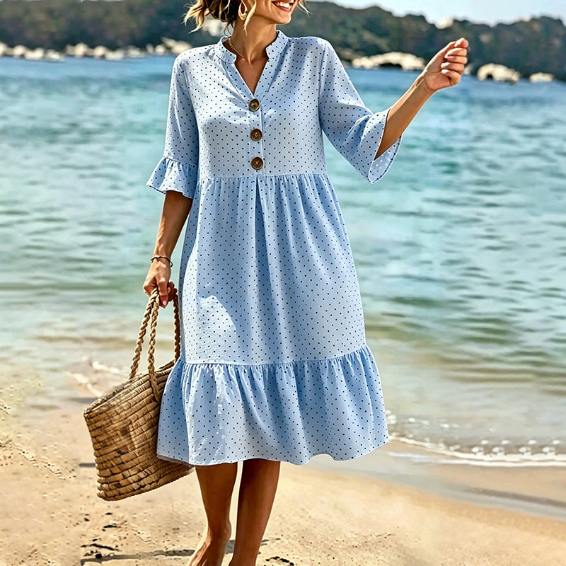 Robe d'été à pois pour femme avec manches à volants