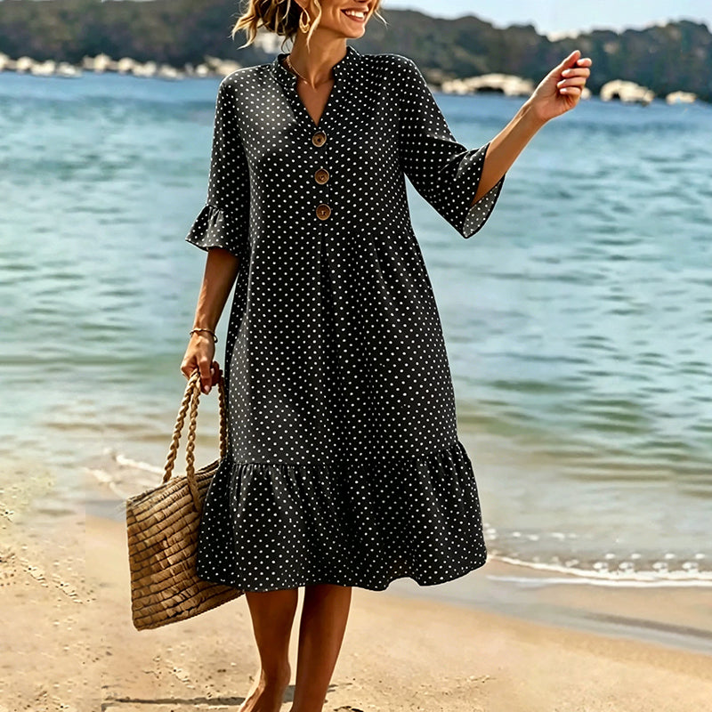 Robe d'été à pois pour femme avec manches à volants