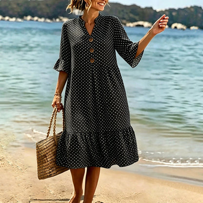 Robe d'été à pois pour femme avec manches à volants