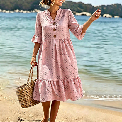 Robe d'été à pois pour femme avec manches à volants