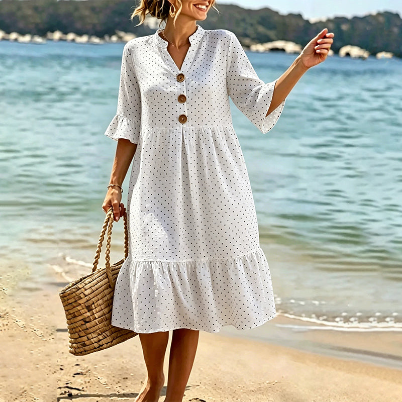 Robe d'été à pois pour femme avec manches à volants