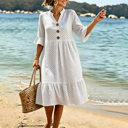 Robe d'été à pois pour femme avec manches à volants