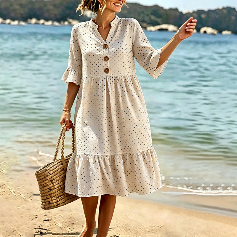 Robe d'été à pois pour femme avec manches à volants