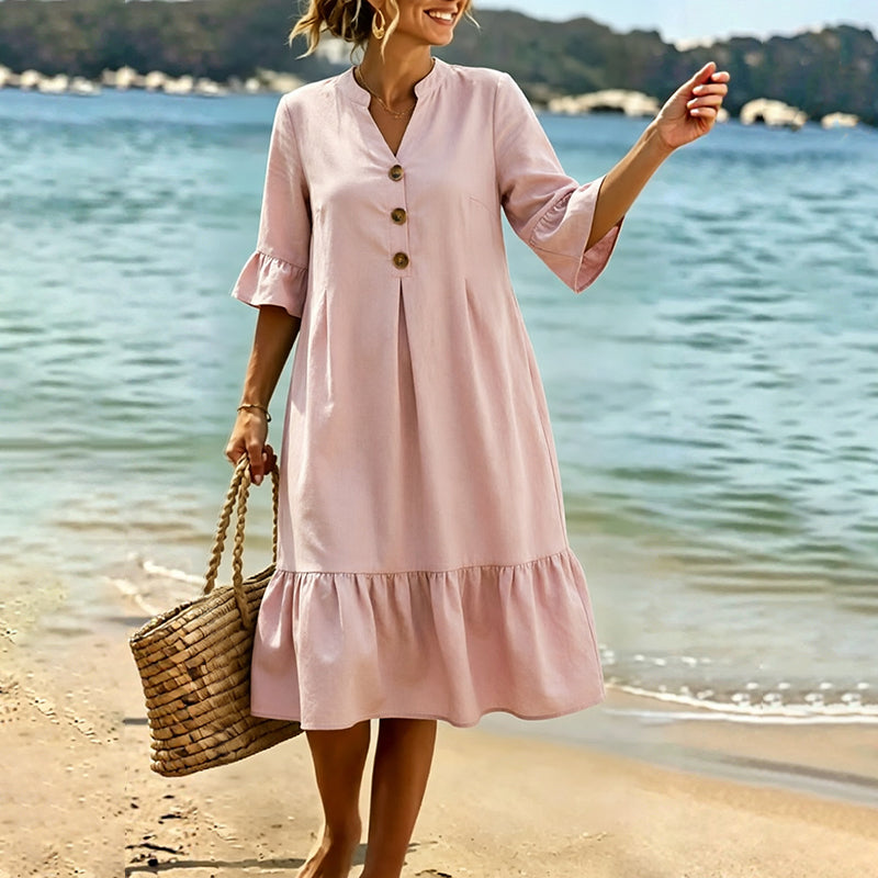 Robe d'été à pois pour femme avec manches à volants