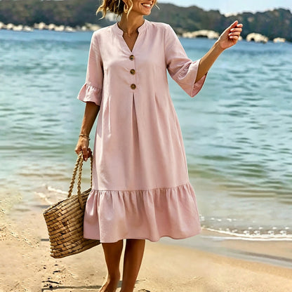 Robe d'été à pois pour femme avec manches à volants