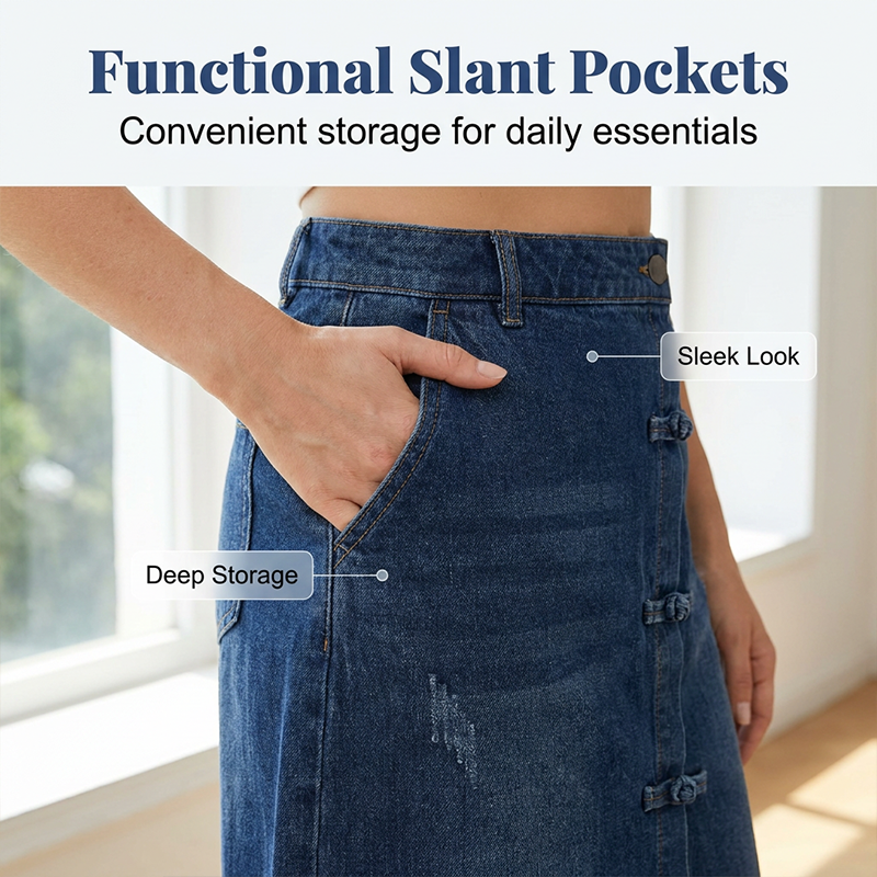 Jupe midi trapèze amincissante en denim pour femme