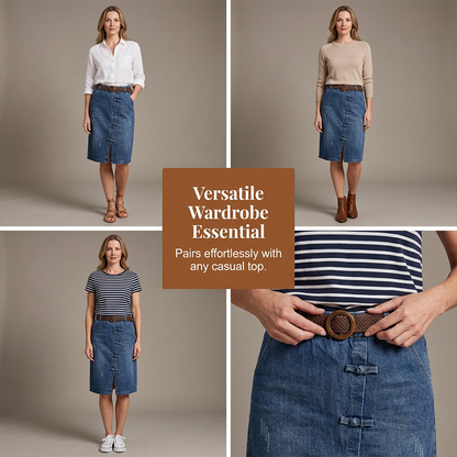 Jupe midi trapèze amincissante en denim pour femme