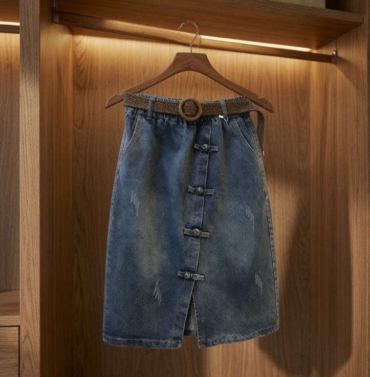 Jupe midi trapèze amincissante en denim pour femme