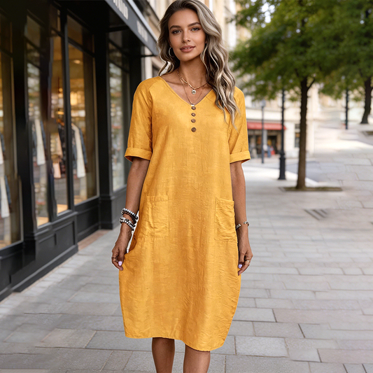 Robe d'été à col en V pour femme, coupe ample