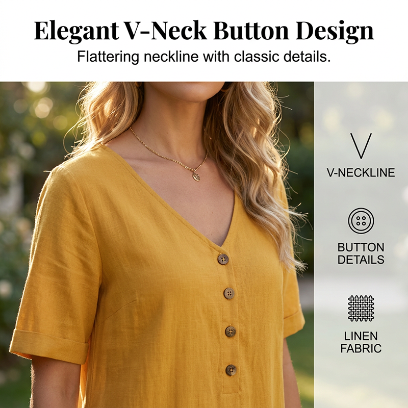 Robe d'été à col en V pour femme, coupe ample