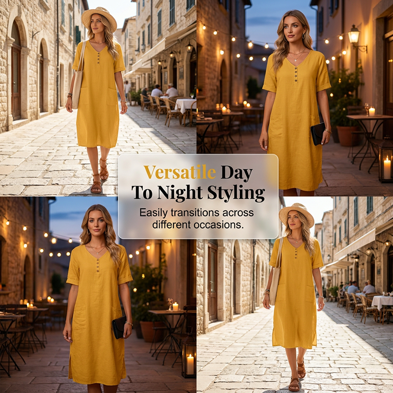 Robe d'été à col en V pour femme, coupe ample