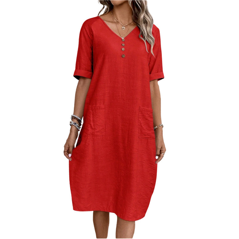 Robe d'été à col en V pour femme, coupe ample