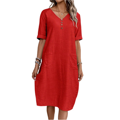 Robe d'été à col en V pour femme, coupe ample