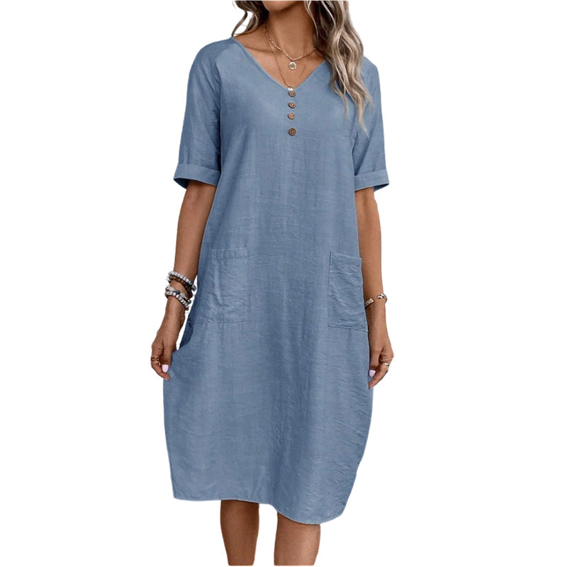 Robe d'été à col en V pour femme, coupe ample