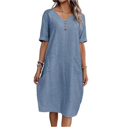 Robe d'été à col en V pour femme, coupe ample
