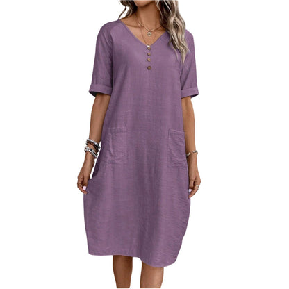 Robe d'été à col en V pour femme, coupe ample