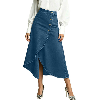 💙🔥Jupe en jean à taille haute et coupe asymétrique pour femme – Un style vintage tout en simplicité