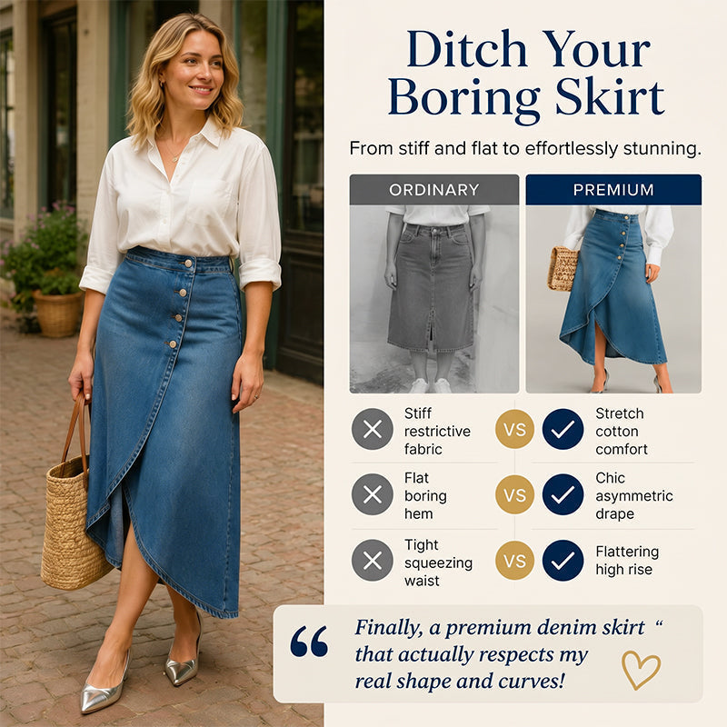 💙🔥Jupe en jean à taille haute et coupe asymétrique pour femme – Un style vintage tout en simplicité