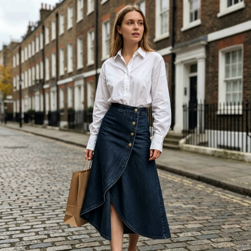 💙🔥Jupe en jean à taille haute et coupe asymétrique pour femme – Un style vintage tout en simplicité