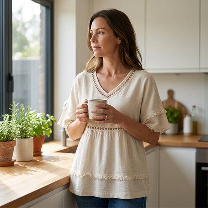 Haut bohème à franges et découpes pour femme