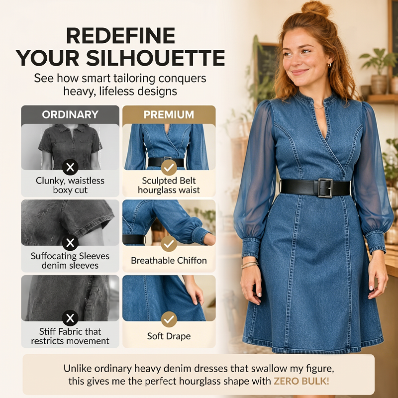 Robe midi en jean à col montant, coupe ajustée