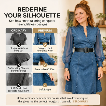 Robe midi en jean à col montant, coupe ajustée