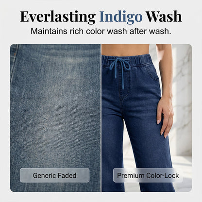 💙✨ Un jean à taille élastiquée et cordon de serrage – qui met la silhouette en valeur, ne se froisse pas et s'associe facilement – avec des t-shirts, des chemisiers et des crop tops