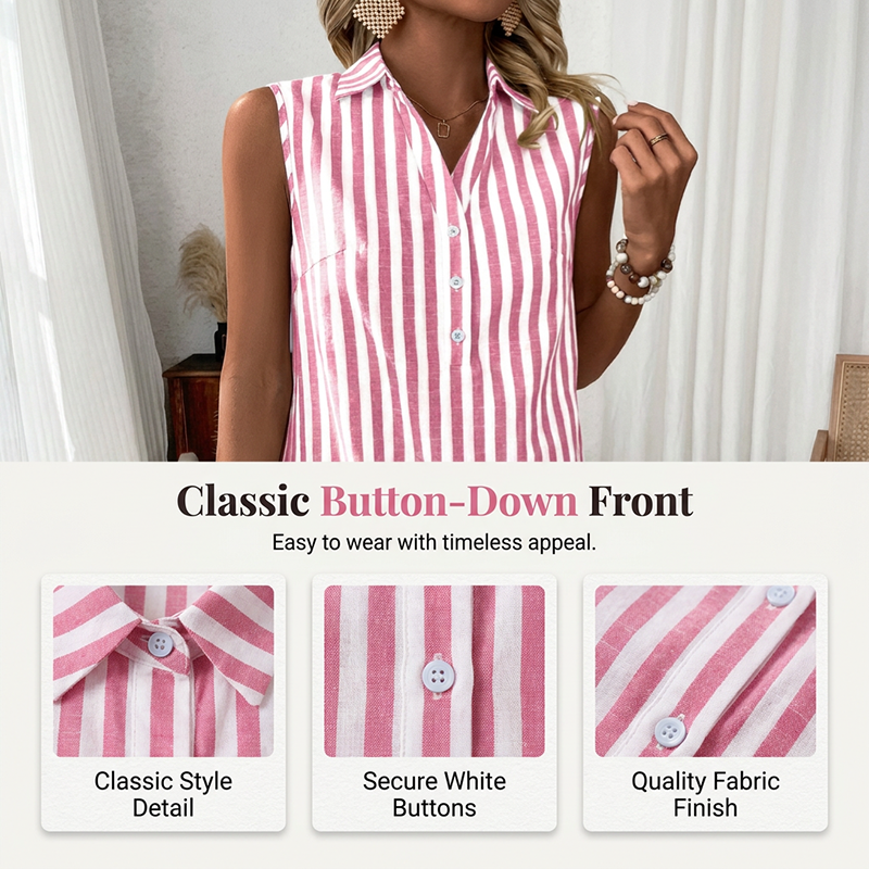 Robe chemise rayée sans manches pour femmes col en V
