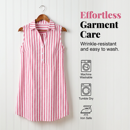 Robe chemise rayée sans manches pour femmes col en V