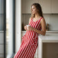 Robe longue sans manches à rayures pour femme