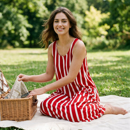 Robe longue sans manches à rayures pour femme