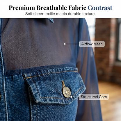 Haut en denim patchwork à mailles pour femme