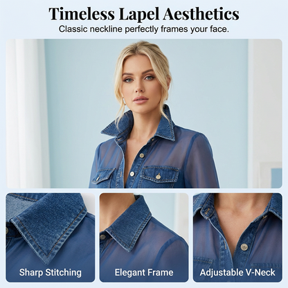 Haut en denim patchwork à mailles pour femme