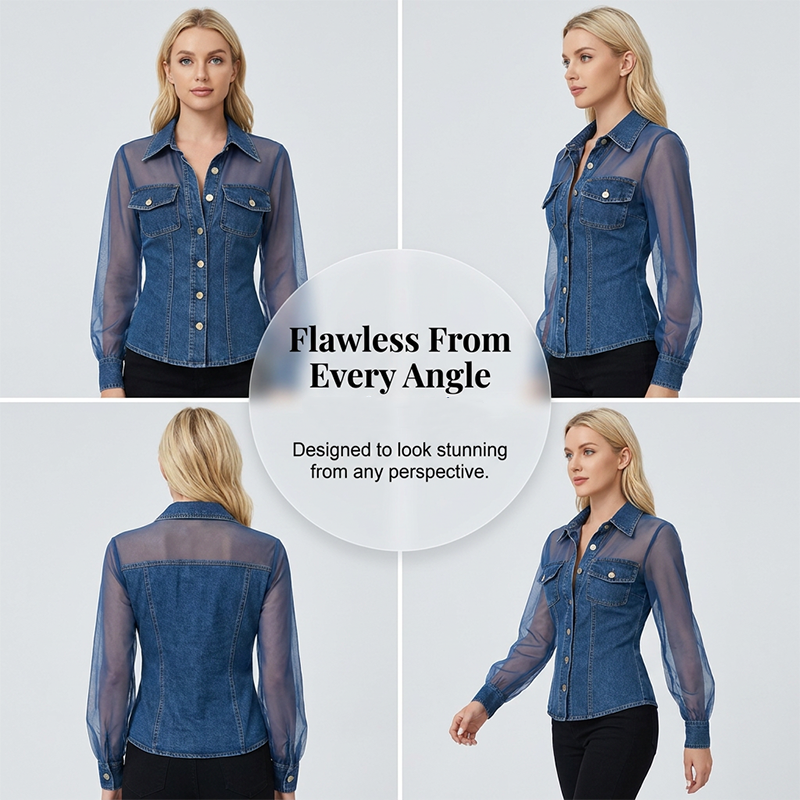 Haut en denim patchwork à mailles pour femme