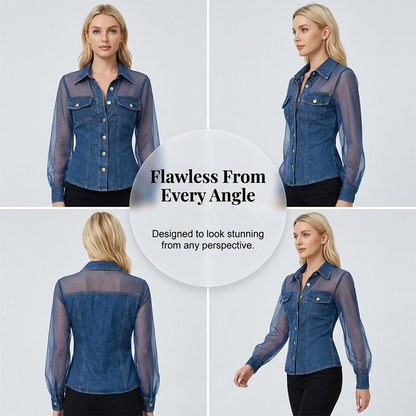 Haut en denim patchwork à mailles pour femme