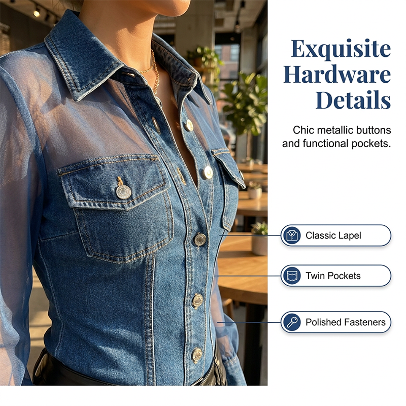 Haut en denim patchwork à mailles pour femme