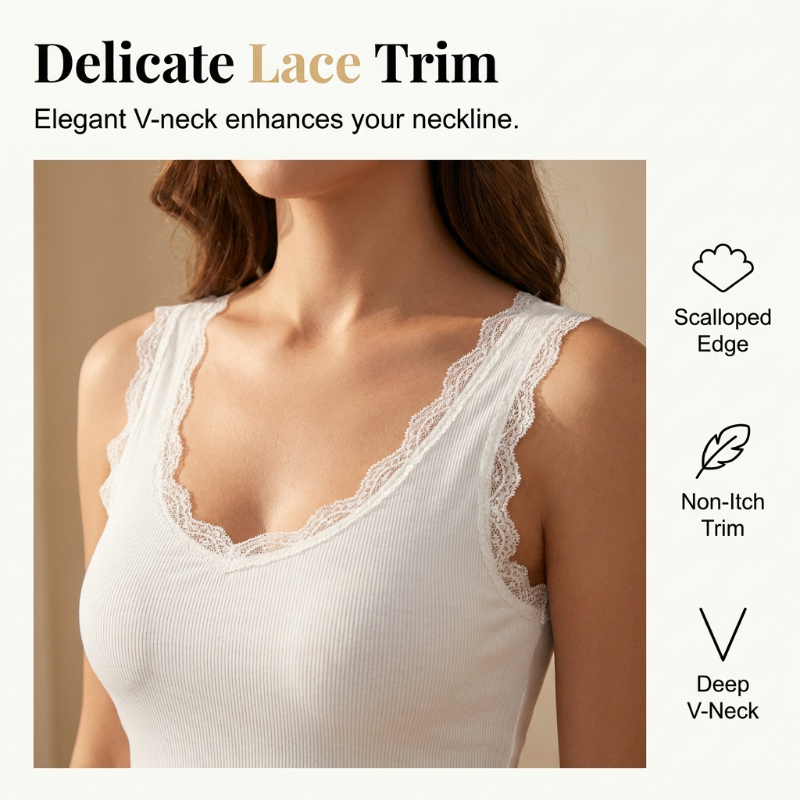 🔥✨ 1 ACHETÉ 1 OFFERT ! Débardeur Femme Slim Fit Côtelé – Bonnets Intégrés Sans Armatures, Bordure Dentelle V, Tissu Coton Extensible Respirant, Dos Lisse · Noir Blanc Gris · S à XL ⏰