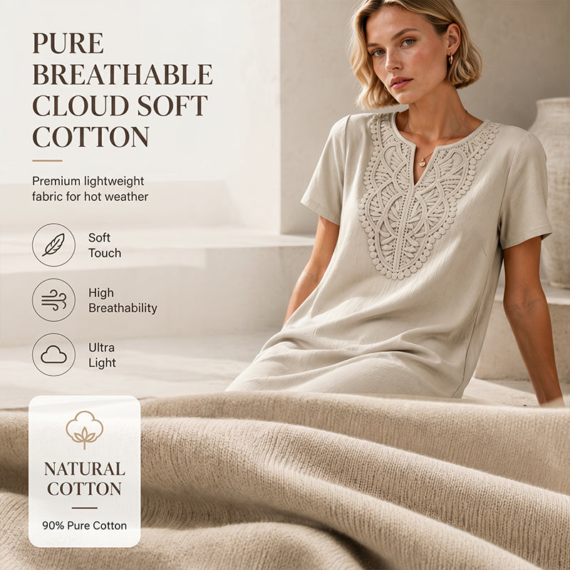 Robe-t-shirt à col en V en dentelle de style bohème pour femme