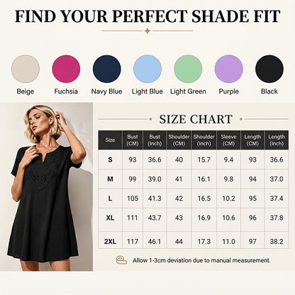Robe-t-shirt à col en V en dentelle de style bohème pour femme